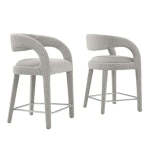 Pinnacle 24.5 in. Taupe Silver Rubber Wood Boucle Upholstered Counter Stool (Set of 2)