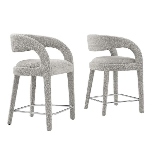 MODWAY Pinnacle 24.5 in. Taupe Silver Rubber Wood Boucle Upholstered Counter Stool (Set of 2)