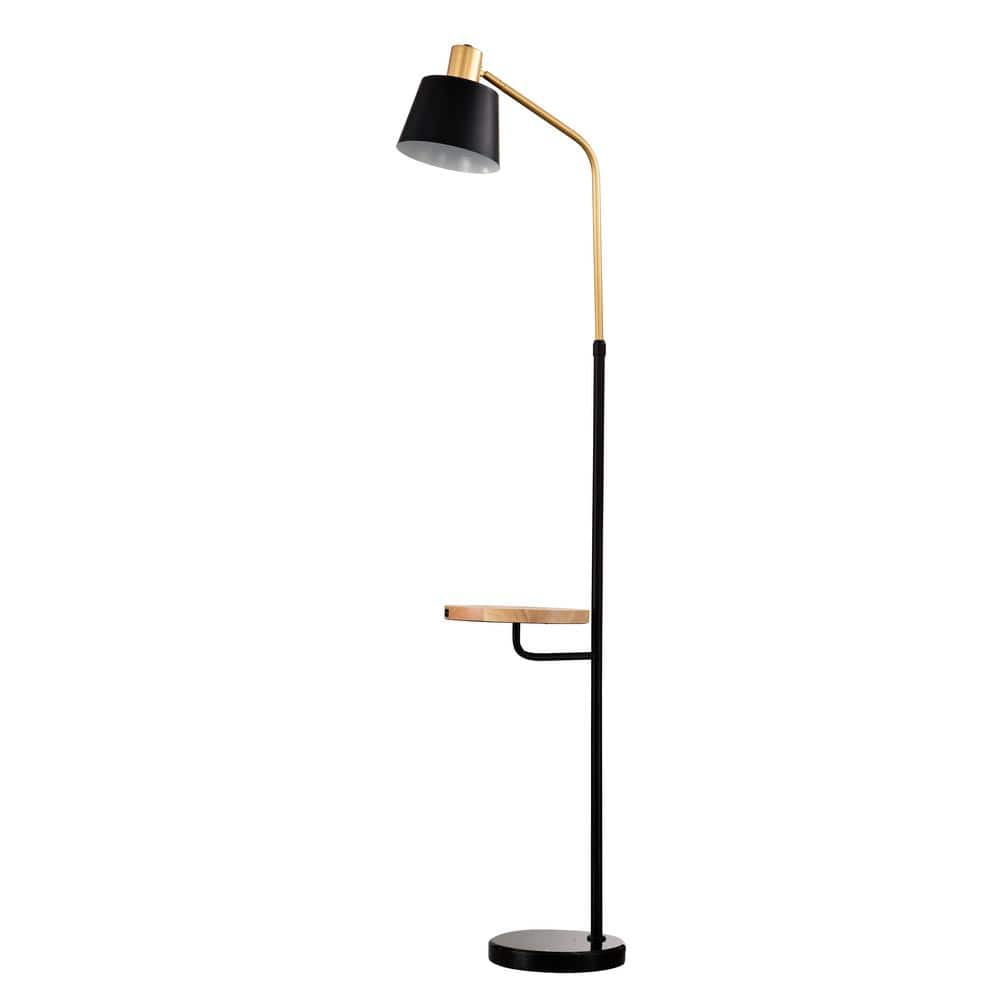 64 in. H Matte Black Standard Floor Lamp with Wood Bedside Nightstand End T