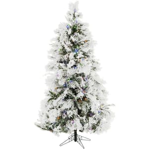 6.5-ft. Pre-Lit Snow Flocked Snowy Pine Artificial Christmas Tree, Multi-color LED Lights