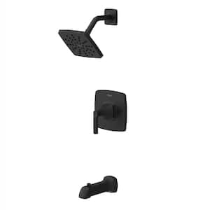 Vaneri Single Handle 1-Spray Tub and Shower Faucet 1.8 GPM 6 in Wall Mount Rain Spray in Matte Black with Valve Included