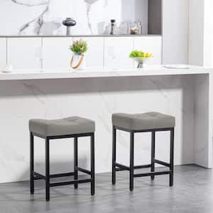 Peel Modern 24 in. Counter Height Faux Leather Grey Metal Bar Stools for Kitchen (Set of 2)