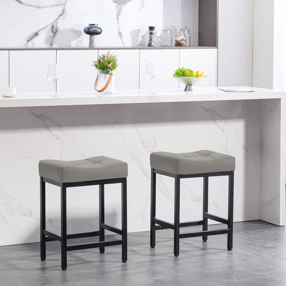 Peel Modern 24 in. Counter Height Faux Leather Grey Metal Bar Stools for Kitchen (Set of 2) price history on PriceWatchPro