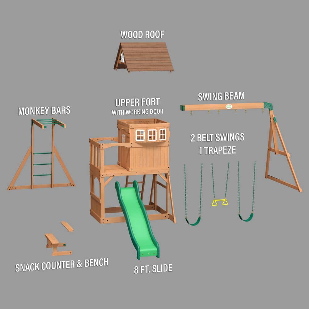 Montpelier Cedar Wood Swing Set with Slide and Monkey Bars