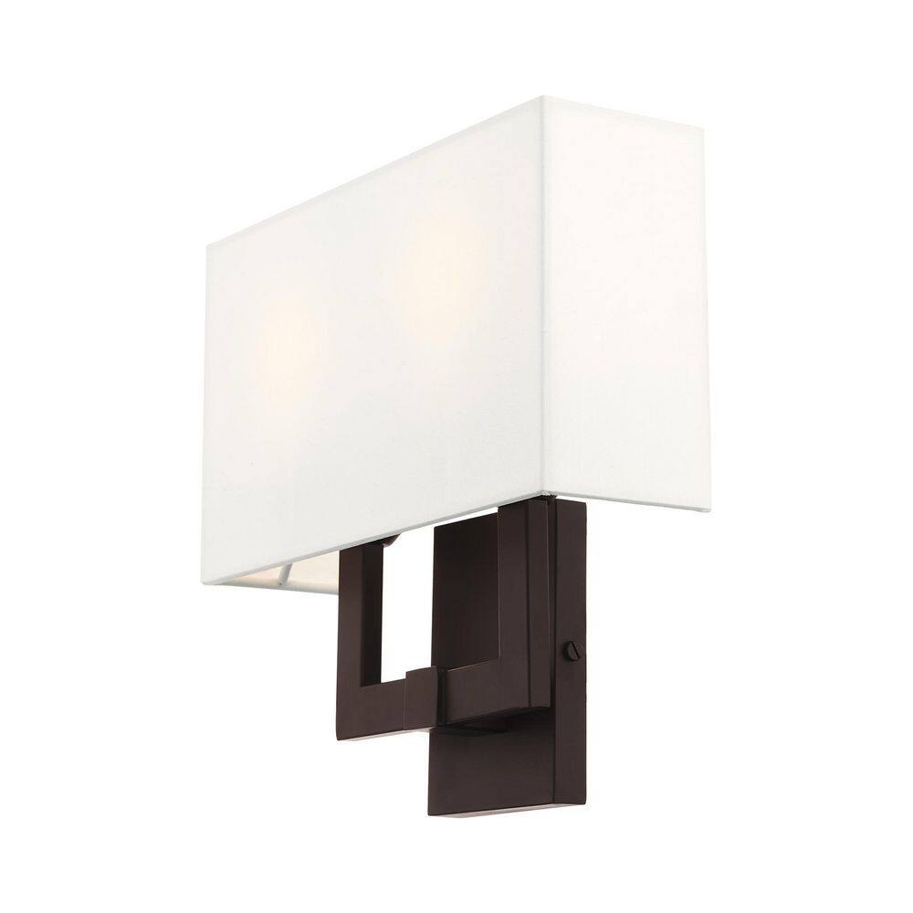 Hollborn Dimmable 2-Light Wall Sconce in Bronze with Off-White Shade