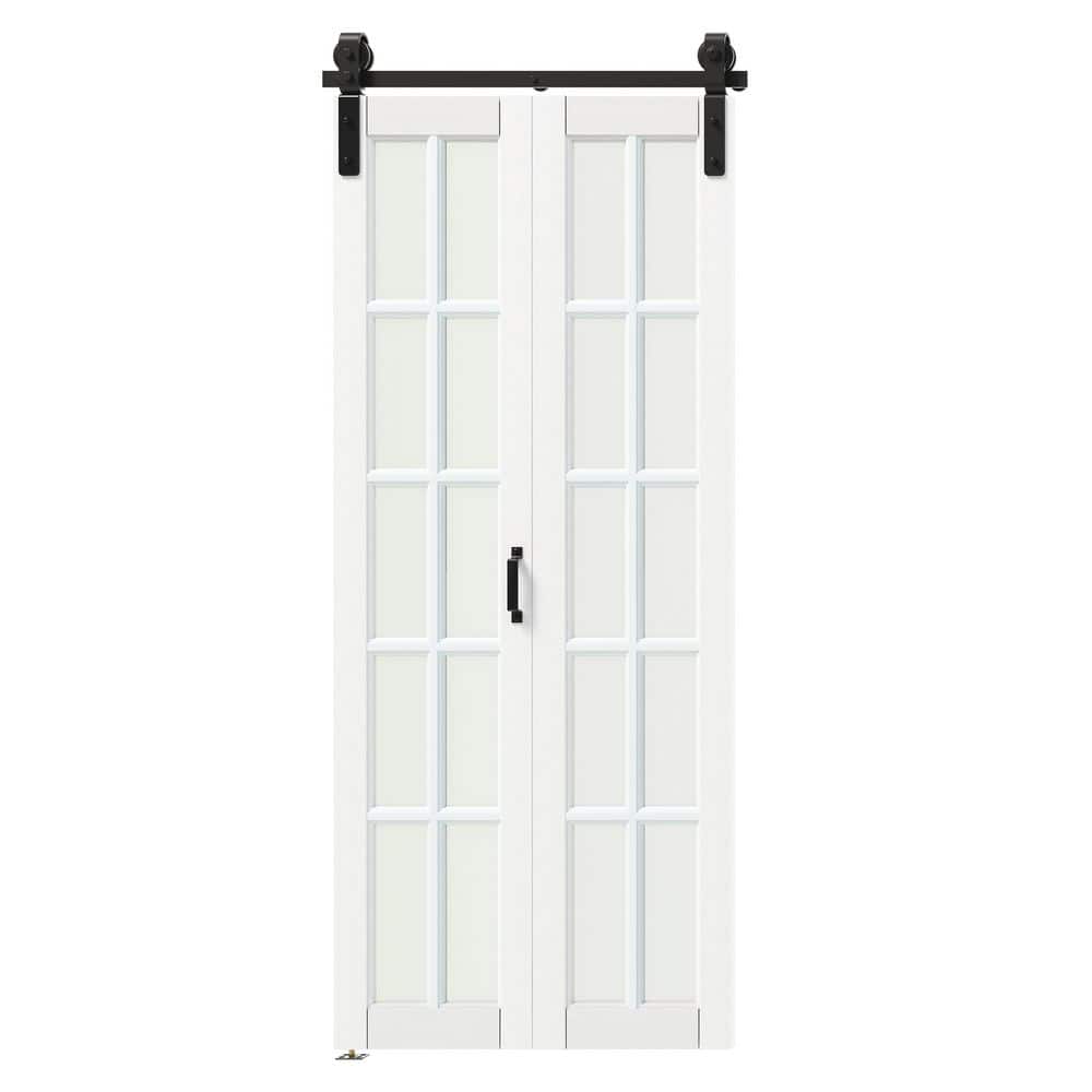 24 in. x 84 in. 10 Lite, Frosted Glass, White, MDF, Bi-Fold Style, Pre-Assembled Panel Sliding Barn Door w/ Hardware Kit price history on PriceWatchPro
