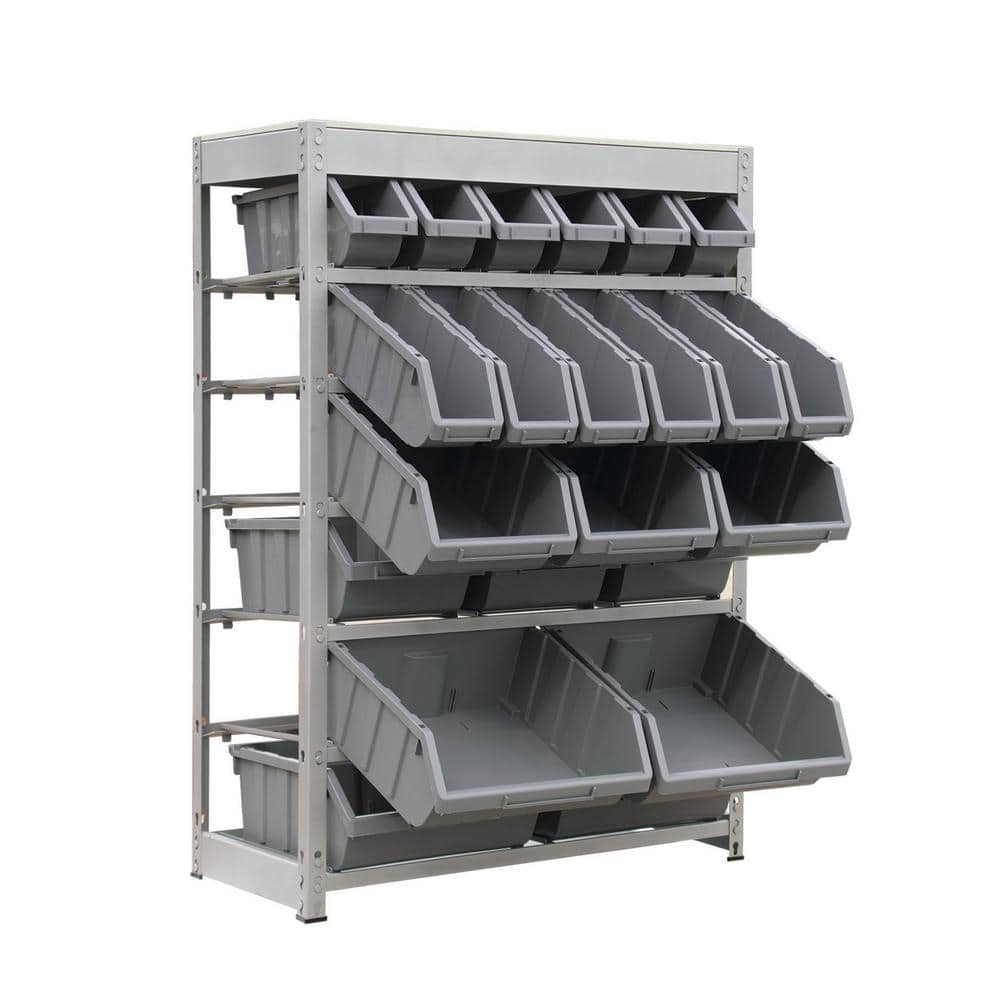 Compact 6-Tier Gray Steel Organizer Rack with 22 Bins