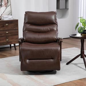 Extra Wide Brown Breathable Leather Electric Recliner Chair, 270° Swivel Rocker Glider Chair with Solid Wood Armrest