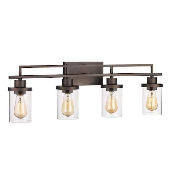 JAZAVA Vintage 29.3 in. 4-Light Oil Rubbed Bronze Vanity Light with ...