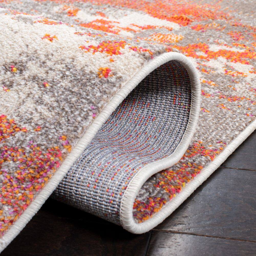 Elegant Gray Round Synthetic 47" Easy-Care Area Rug