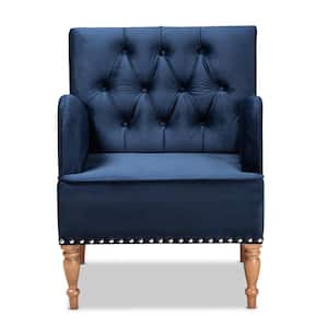 Eri Navy Blue and Walnut Brown Arm Chair