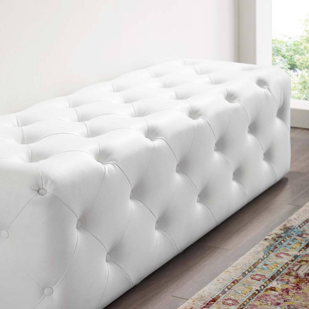 Luxurious White Vegan Leather 60" Tufted Entryway Bench