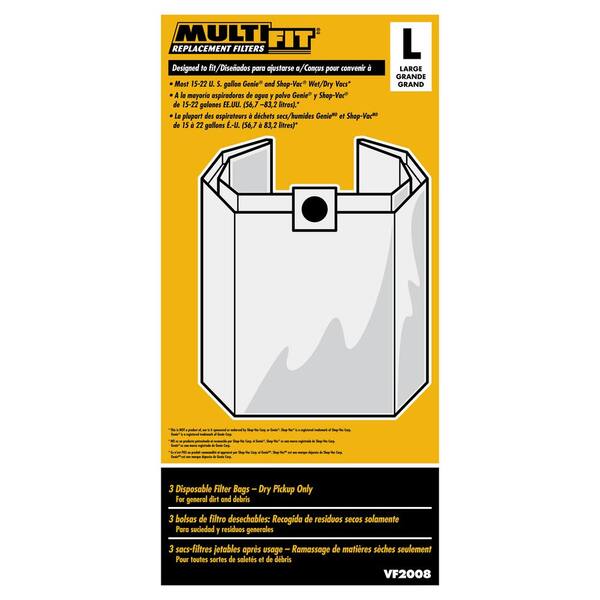 MULTI FIT VF2008C 15 Gallon to 22 Gallon Dust Collection Bags for Shop-Vac Branded Wet/Dry Shop Vacuums (24-Pack) - 2