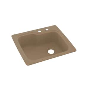 Dual-Mount Solid Surface 25 in. x 22 in. 2-Hole Single Bowl Kitchen Sink in Barley