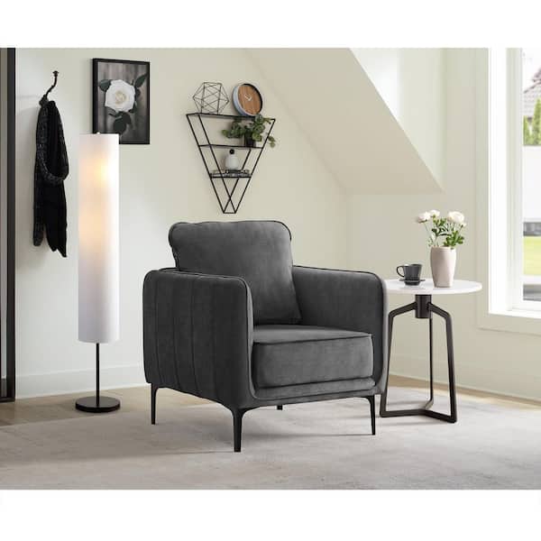 Reale Grey Velvet Polyester Arm Chair (Set of 1) with Memory Foam