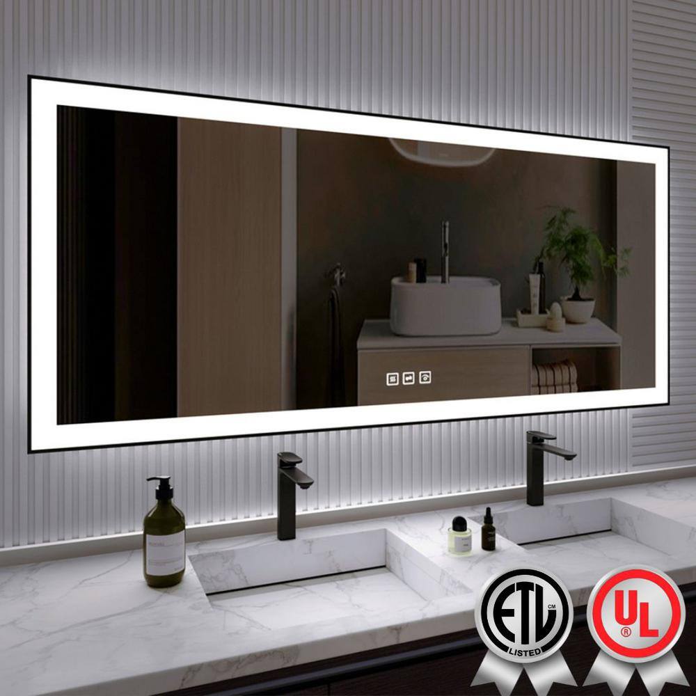 Oversized Matte Black Aluminum Frameless LED Vanity Mirror