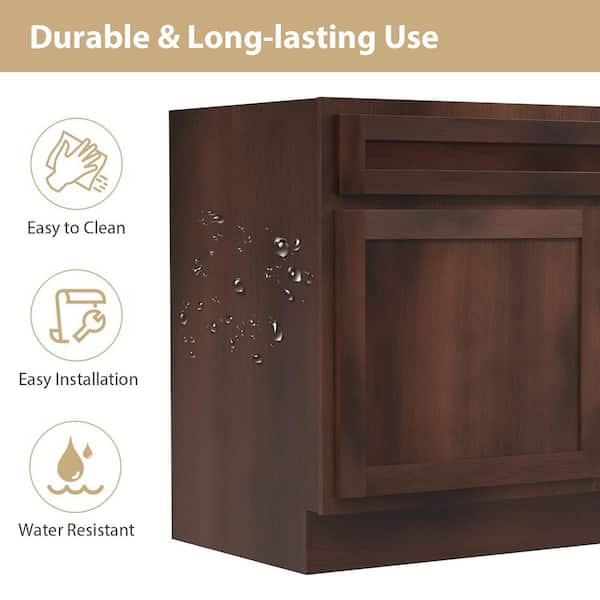 Vanity Art 36 in. W x 21 in. D x 32.5 in. H 2-Right Drawers Bath Vanity Cabinet Only in Brown