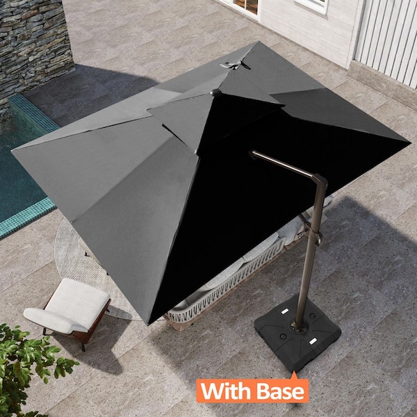 10 ft. x 13 ft. Heavy Duty Aluminum Cantilever Offset Tiltable 360° Rotation Patio Umbrella in Black and Umbrella Base