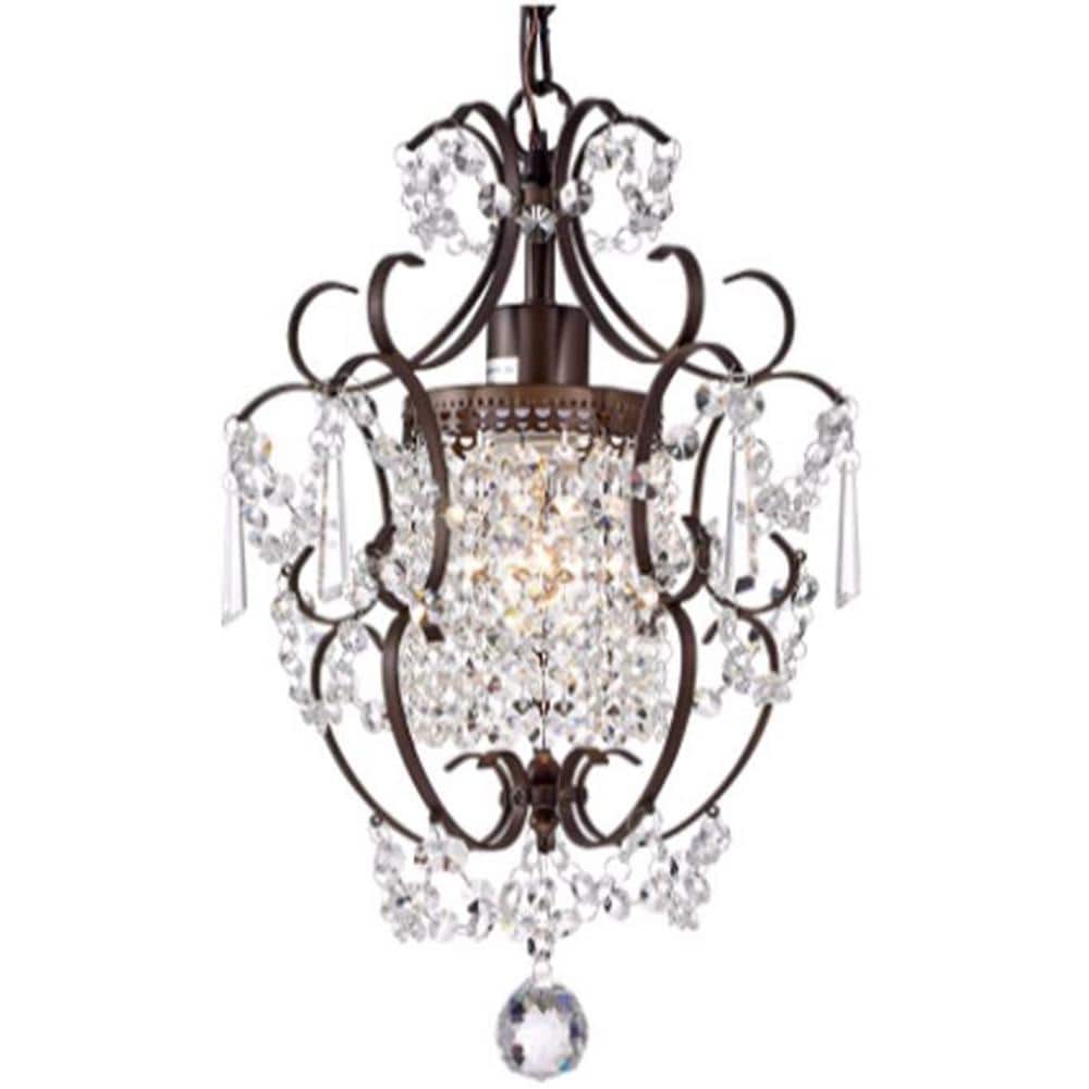 1-Light Rustic Iron Crystal Chandelier with no Bulbs Included