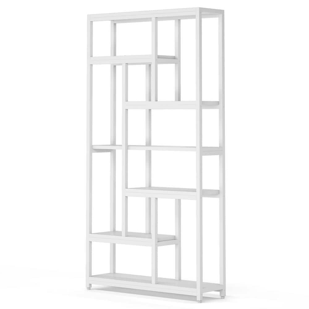 Tribesigns Earlimart 78.7 in. White Wood 7-Shelf Etagere Bookcase with Open Back