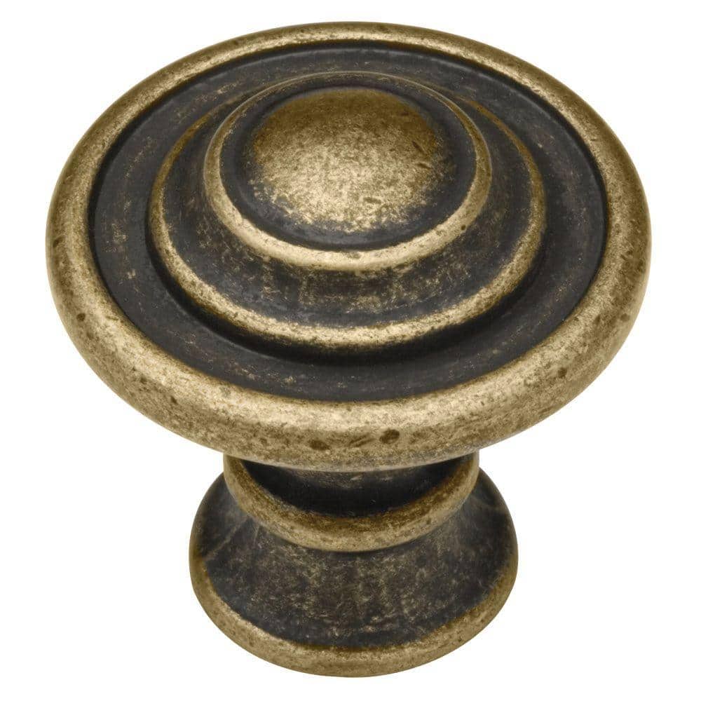 Kentworth 1-3/8 in. (35 mm) Burnished Antique Brass Round Cabinet Knob