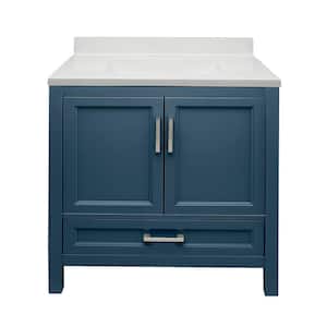 Salerno 31 in. W x 22 in. D x 36 in. H Bath Vanity in Navy Blue with Cultured Marble Vanity Top in White with Backsplash