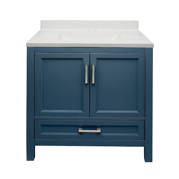 Amluxx Salerno 31 in. W x 22 in. D x 36 in. H Bath Vanity in Navy Blue with Cultured Marble Vanity Top in White with Backsplash