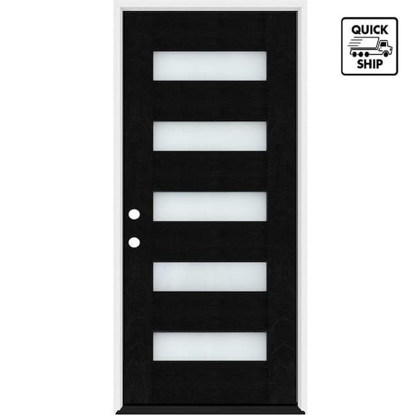 Regency 36 in. x 80 in. Modern 5-Lite Opaque Glass RHIS Onyx Stained Fiberglass Prehung Front Door