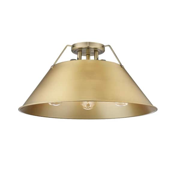 Orwell 18.75 in. 3-Light Aged Brass and Brushed Champagne Bronze Flush Mount