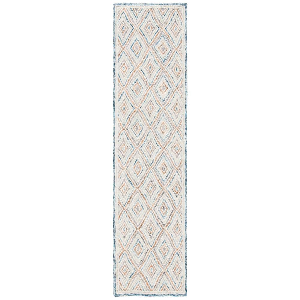 Capri Elegance Hand-Tufted Wool Runner Rug in Blue and Rust, 27"x9"
