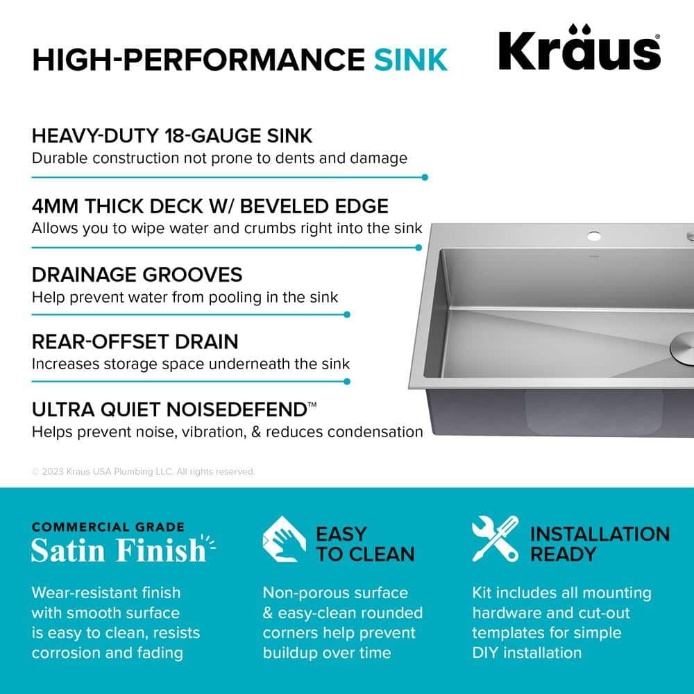 33 Inch Stainless Steel Drop-In Single Bowl Kitchen Sink Set