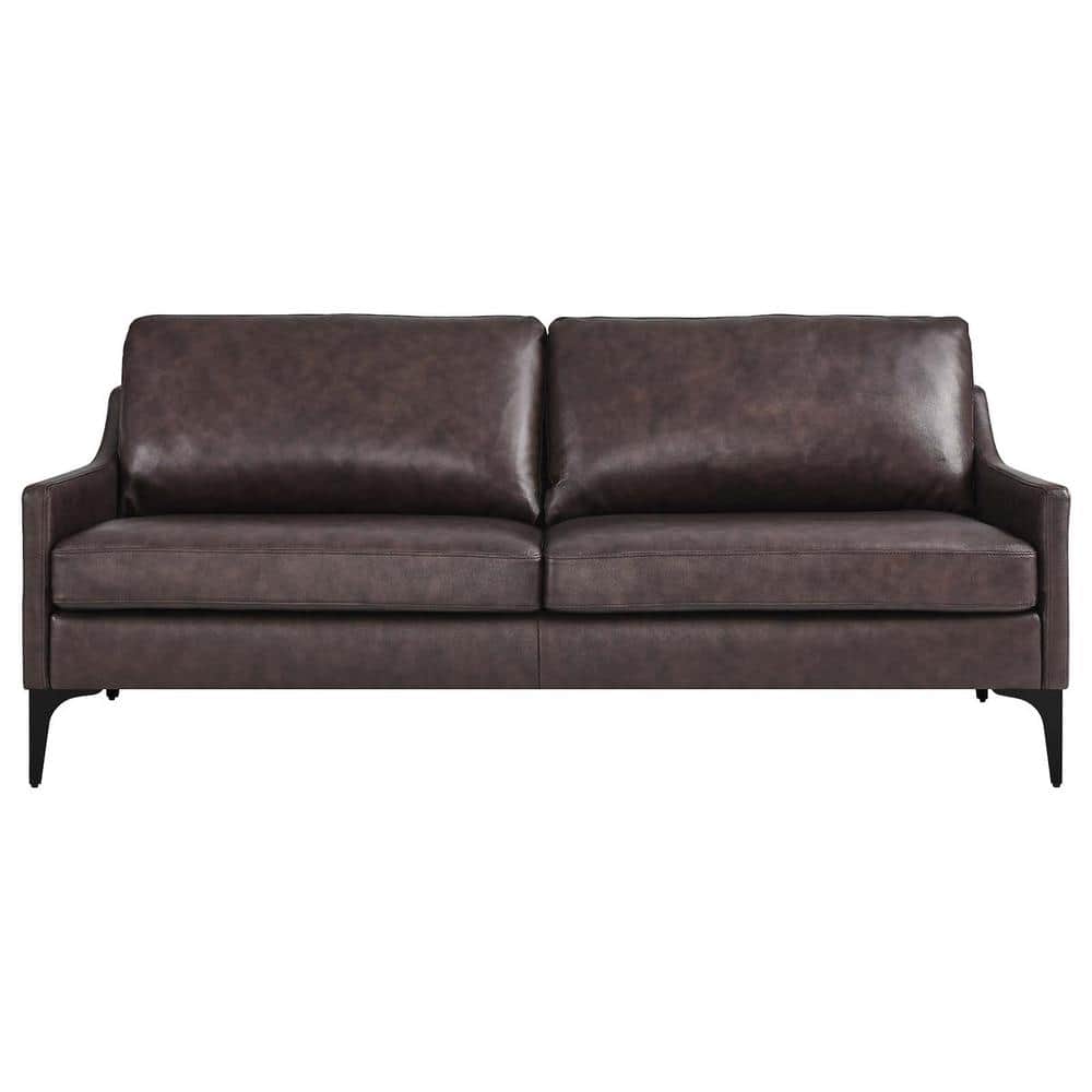 Lawson Sloped Arm Brown Leather Sofa with Removable Cushions