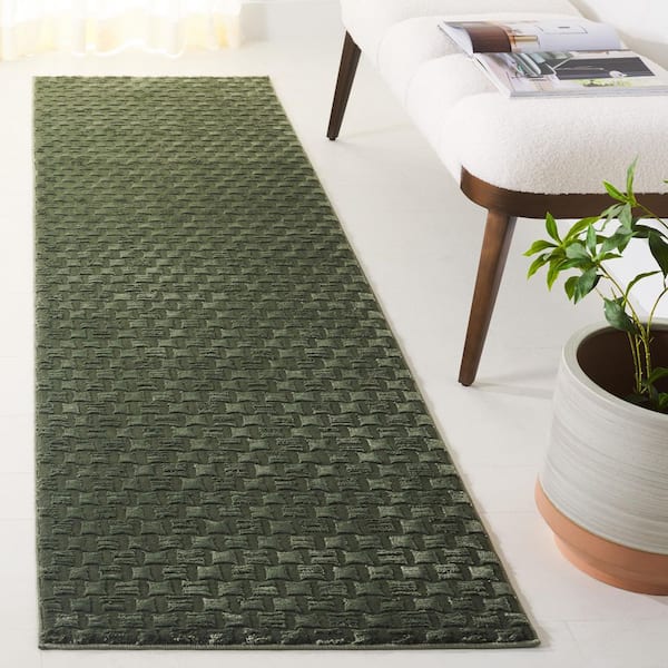 Revive 2 ft. x 8 ft. Green Geometric Runner Rug