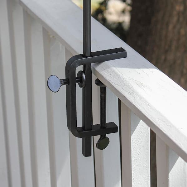 Achla Designs Height Adjustable Rail Mounted Iron Pole, 40 in. Tall, Black Powder Coat Finish