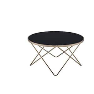 34 in. L Black and Gold Glass Top Coffee Table with Metal Base