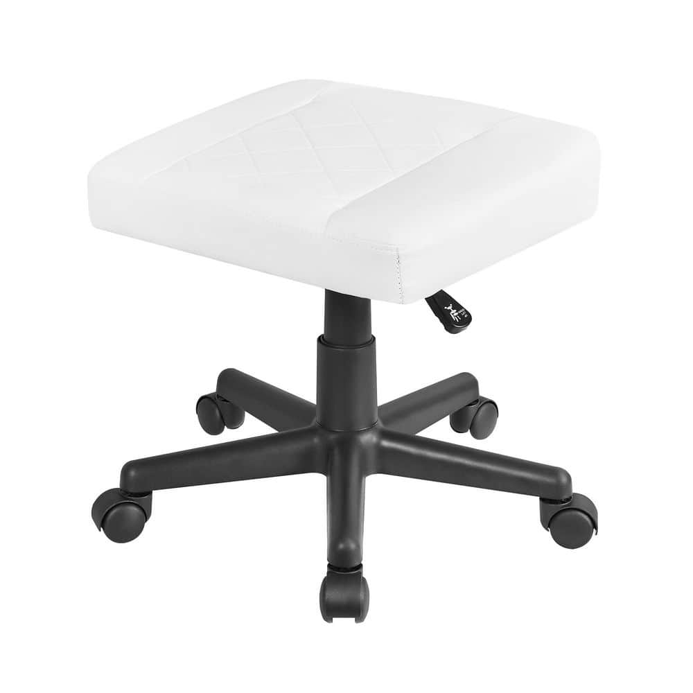 Footrest Ottoman with Wheels Adjustable Height Rolling Foot Rest Stool for Office Chair Desk PU Leather, White