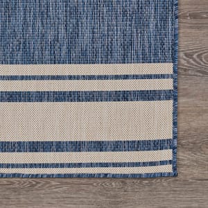 Naira Nautical Navy Blue/White 7 ft. 6 in. x 9 ft. 5 in. Navigation Polypropylene Indoor/Outdoor Area Rug