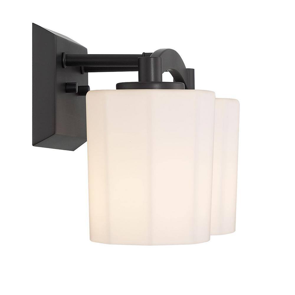 Matte Black 2-Light Vanity with Fluted Opal Glass Shades