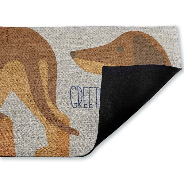 Greetings Funny Dogs Brown 18 in. x 30 in. Polyester Non-Slip Outdoor Door Mat
