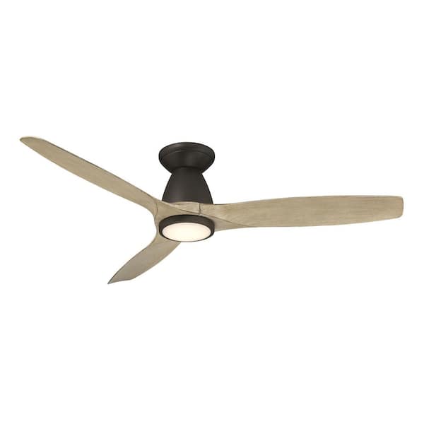 Skylark 54 in. 3-Blade Smart Indoor/Outdoor Bronze/White Oak Flush Mount Ceiling Fan 4CCT Integrated LED Remote Included