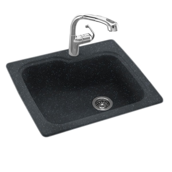 Swan Drop-In/Undermount Solid Surface 25 in. 1-Hole Single Bowl Kitchen Sink in Black Galaxy