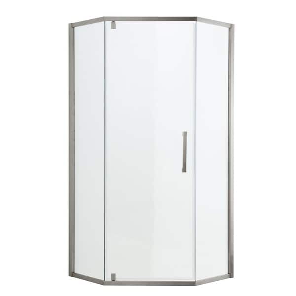 Maincraft 34.13 in. W x 72 in. H Neo Angle Pivot Semi Frameless Corner Shower Enclosure in Brushed Nickel Finish