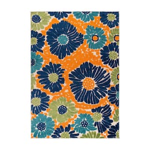 Palermo Multi 7 ft. 10 in. x 10 ft. Modern Floral Flowers Indoor/Outdoor Area Rug