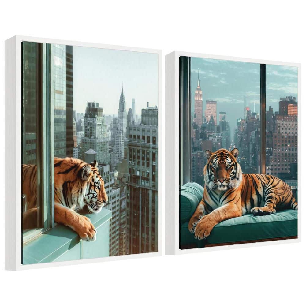 "2 Piece Sylvie ""Urban Tigers in New York"" by Michael Schauer Animals Framed Art Print Set 24 in. x 18 in." price history on PriceWatchPro