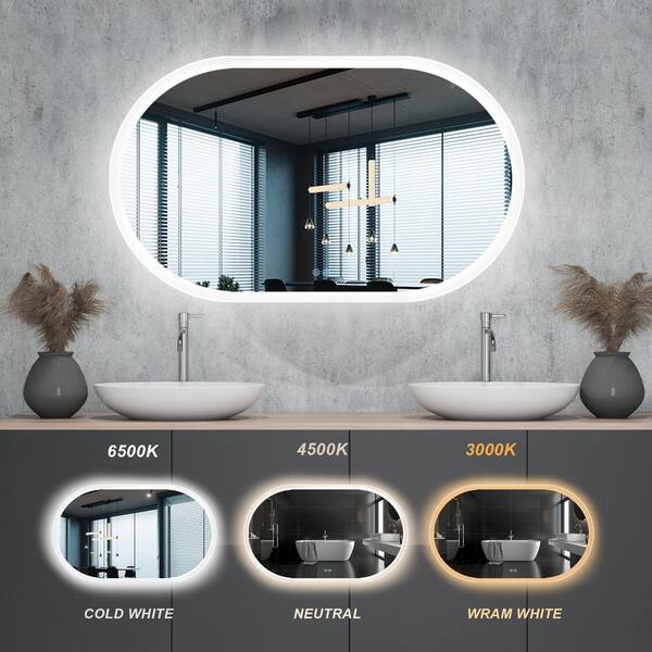 TOBILI 40 in. W x 28 in. H Oval Frameless Wall Mount Smart Bathroom Vanity Mirror  in 3-color HKD-4028-O - The Home Depot