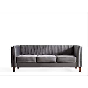 Alicia 83 in.  W Square Arm Velvet Mid-Century Modern Straight Sofa in Gray