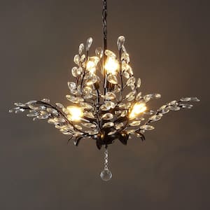 Diantha 28.5 in. 7-Light Oil Rubbed Bronze/Clear Contemporary Bohemian Iron/Acrylic LED Crystal Pendant