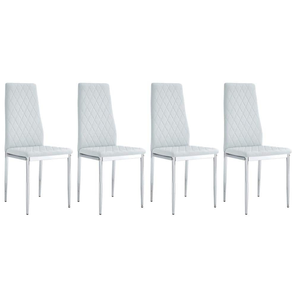 Light Gray PU Leather Checkered Armless High Back Dining Chair with Metal L