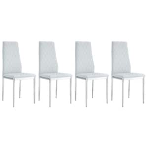 Light Gray PU Leather Checkered Armless High Back Dining Chair with Metal Legs for Restaurants and Kitchens (Set of 4)