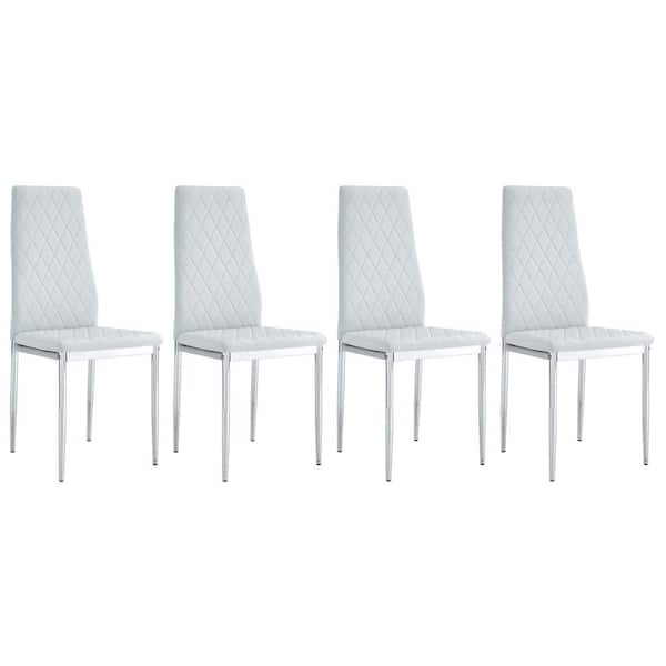 Angel Sar Light Gray PU Leather Checkered Armless High Back Dining Chair with Metal Legs for Restaurants and Kitchens (Set of 4)